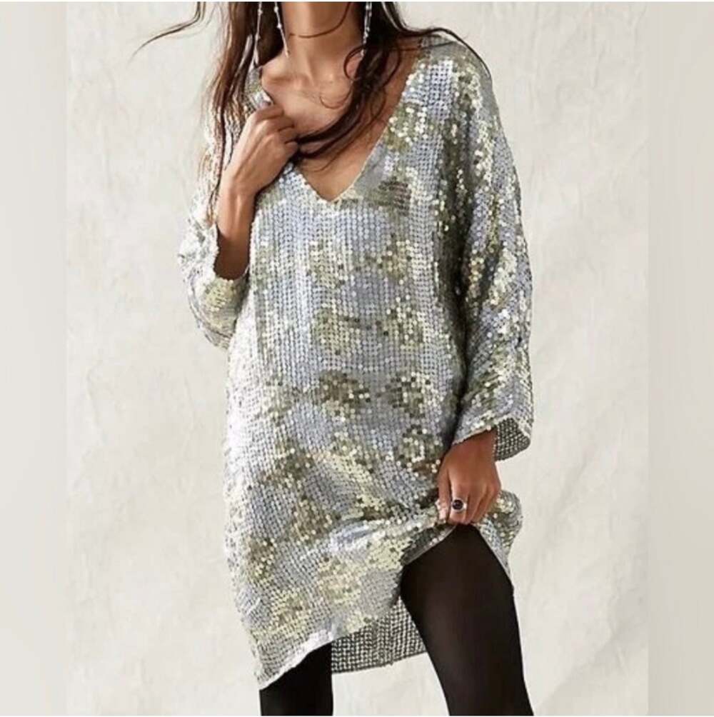 Jen's Pirate Booty X Free People Silver & Gold Sequin Mini Dress NYE Womens XS/S